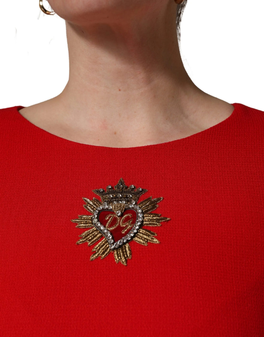 Robe mini en laine rouge ornée de cœur Dolce & Gabbana