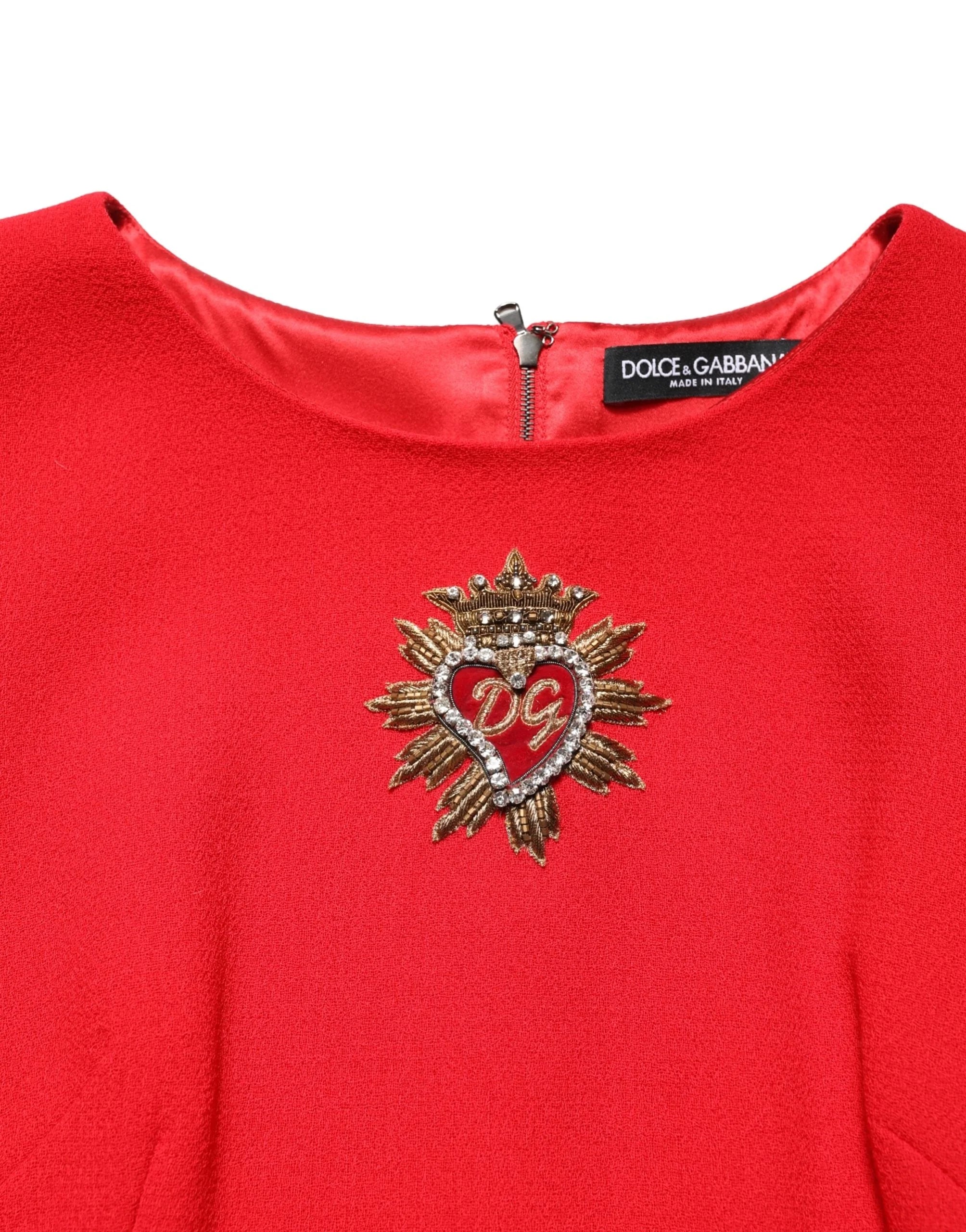 Robe mini en laine rouge ornée de cœur Dolce & Gabbana