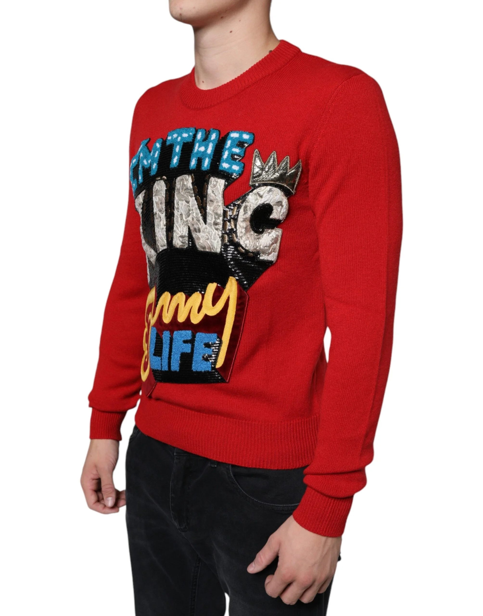 Dolce & Gabbana Red I’m The King Wool Crew Neck Sweatshirt Sweater - IT44 | XS - Sweatshirts
