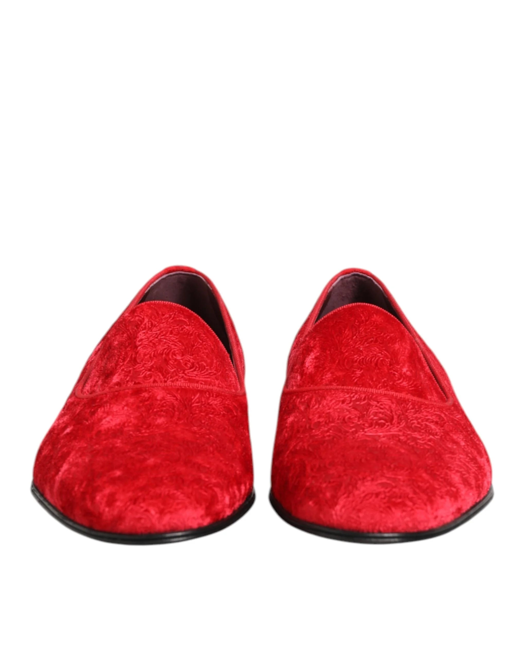 Dolce & Gabbana Red Jacquard Loafers Formal Men Dress Shoes - EU44/US11 - Flats