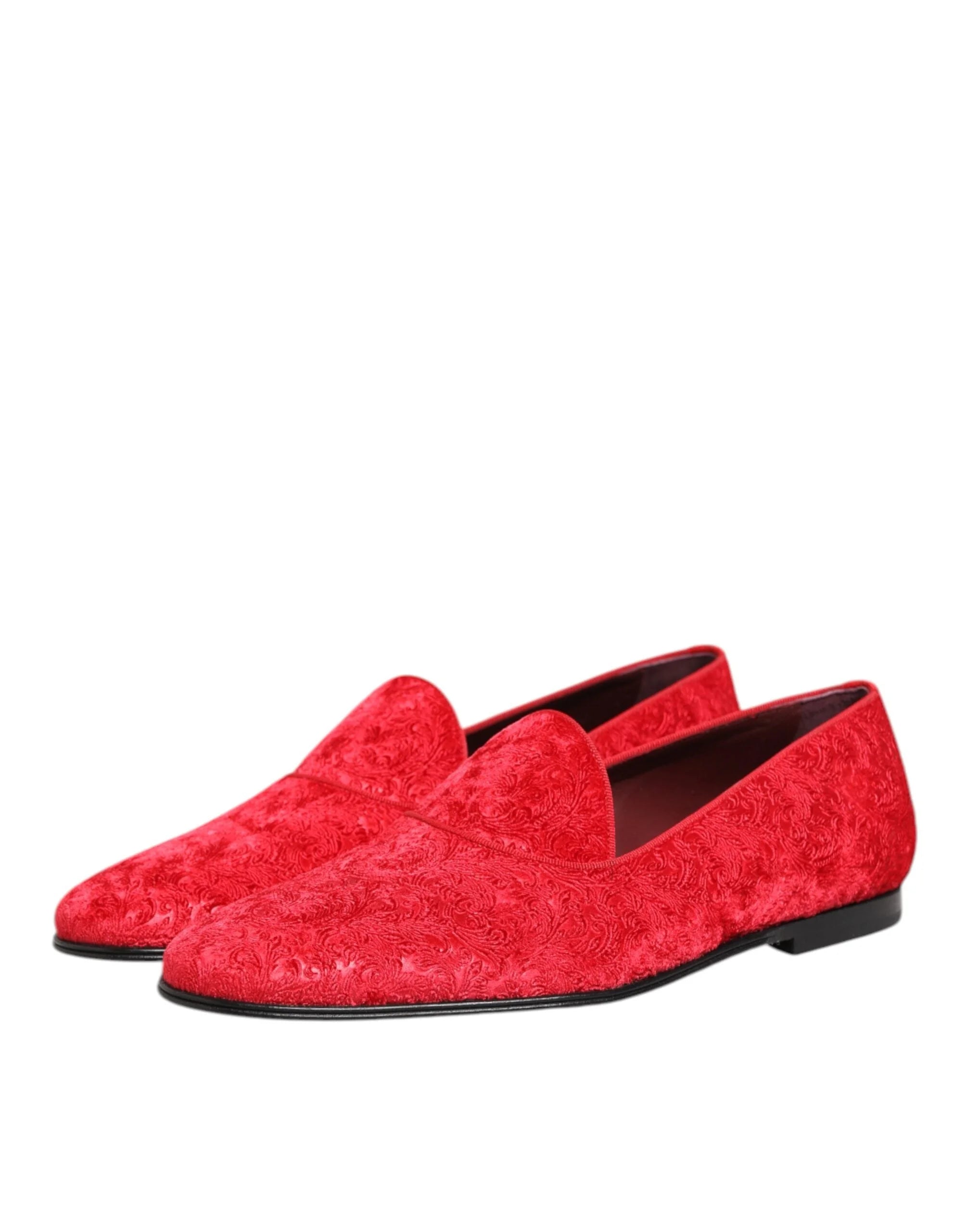 Dolce & Gabbana Red Jacquard Loafers Formal Men Dress Shoes - EU44/US11 - Flats