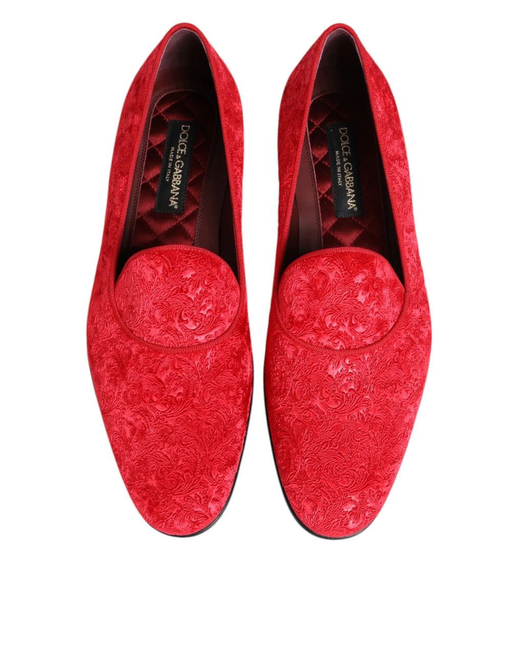 Dolce & Gabbana Red Jacquard Loafers Formal Men Dress Shoes - EU44/US11 - Flats