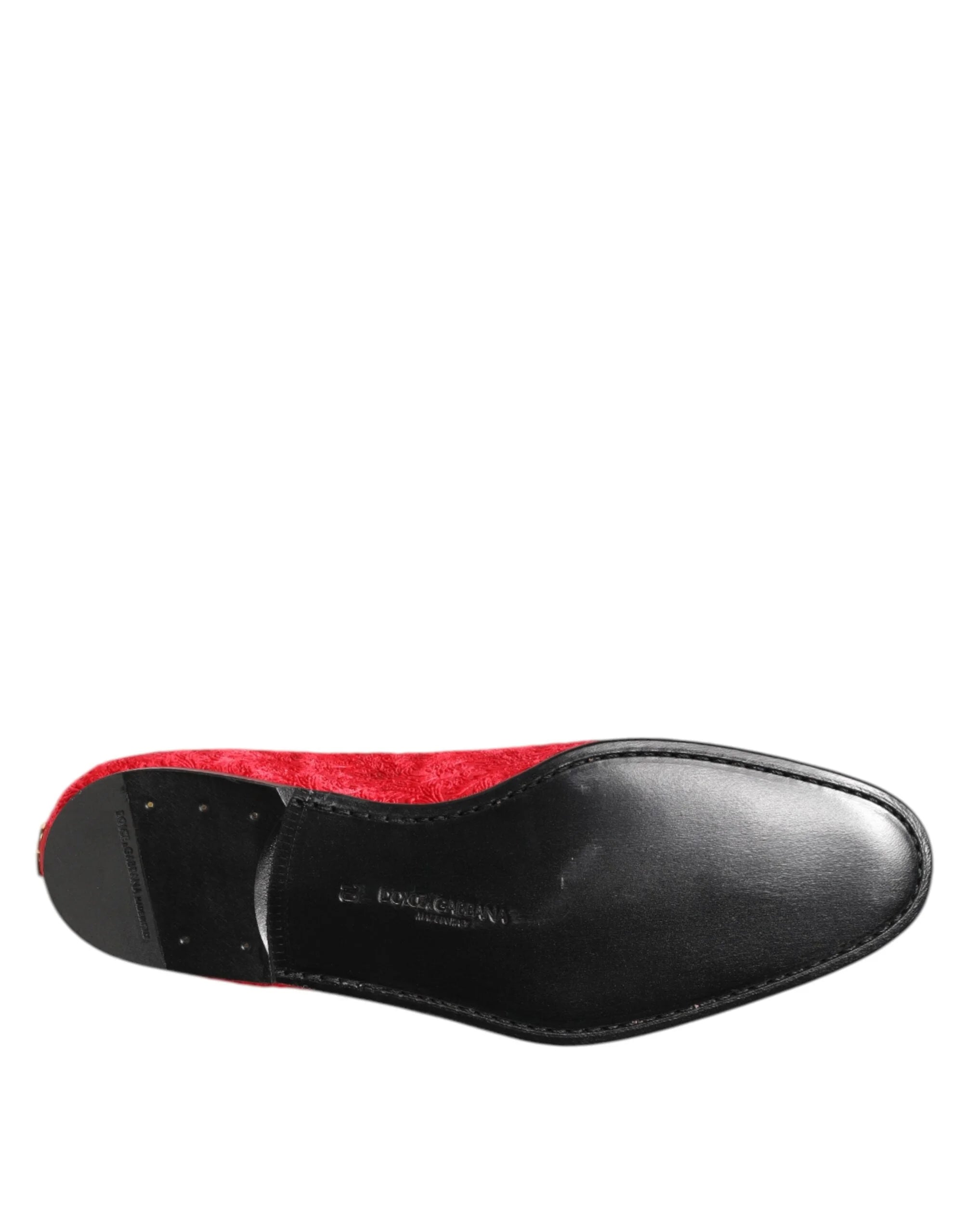 Dolce & Gabbana Red Jacquard Loafers Formal Men Dress Shoes - EU44/US11 - Flats