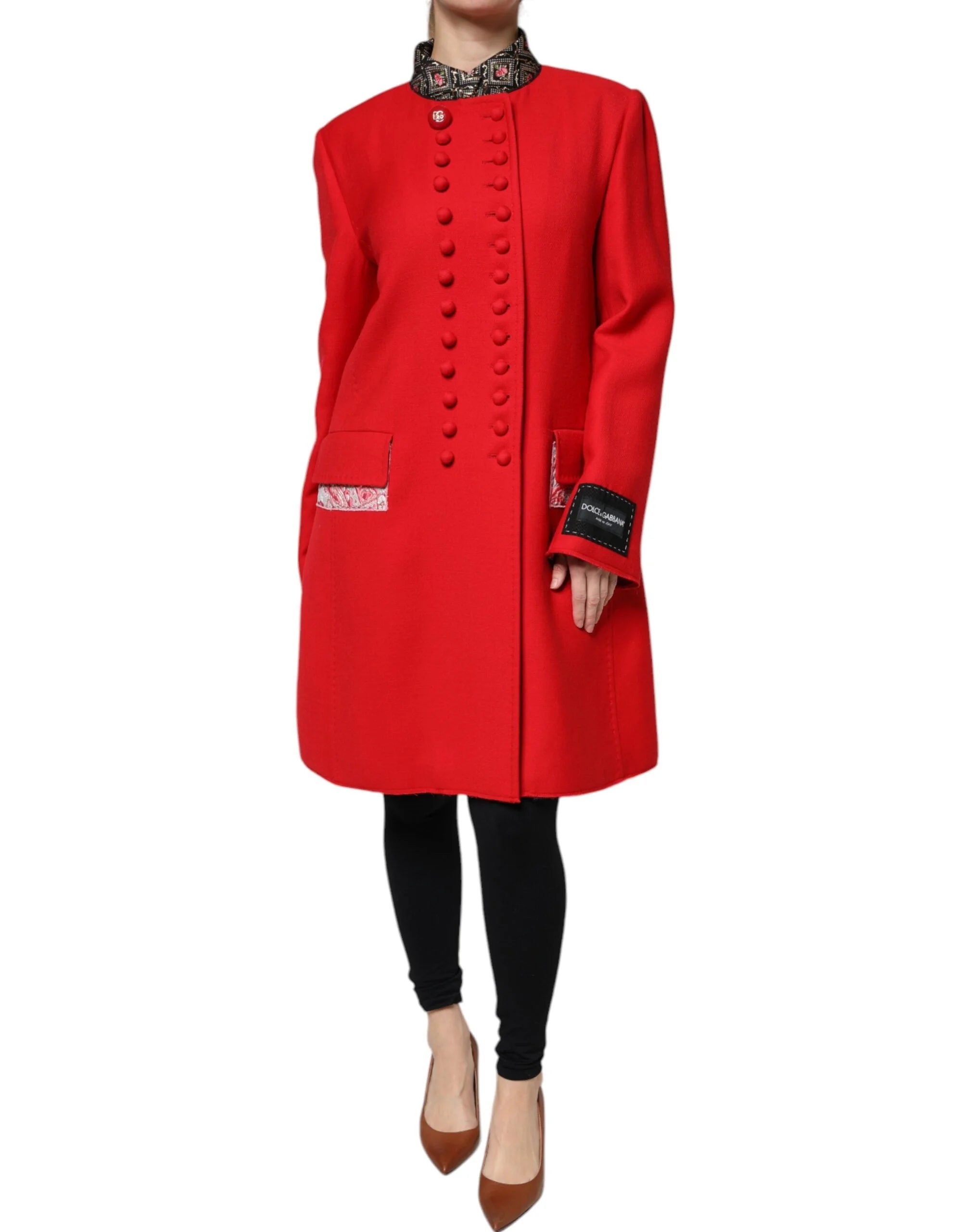 Dolce & Gabbana Red Jacquard Wool Women Trenchcoat Jacket - IT48 | XL - Trench Coats