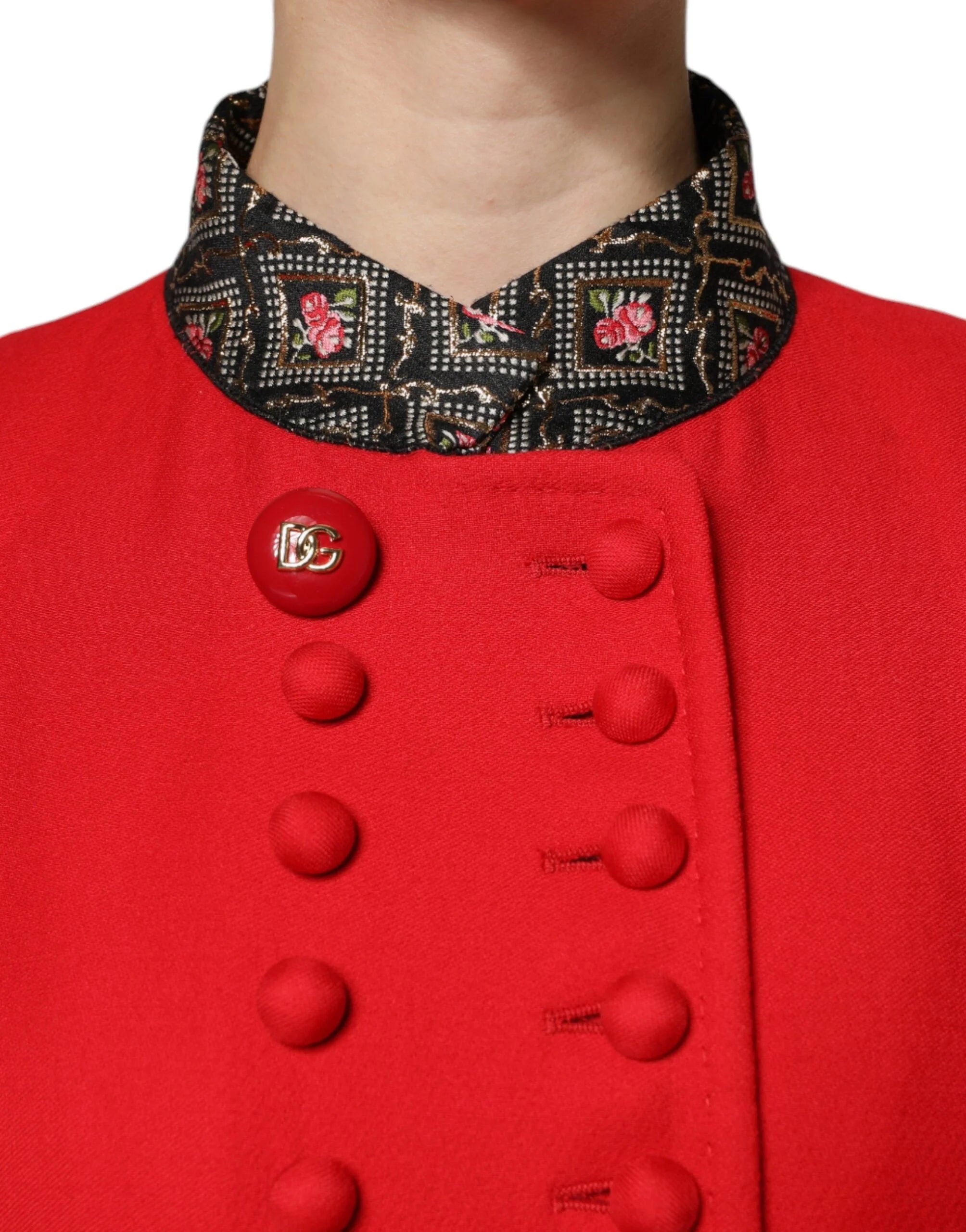 Dolce & Gabbana Red Jacquard Wool Women Trenchcoat Jacket - IT48 | XL - Trench Coats