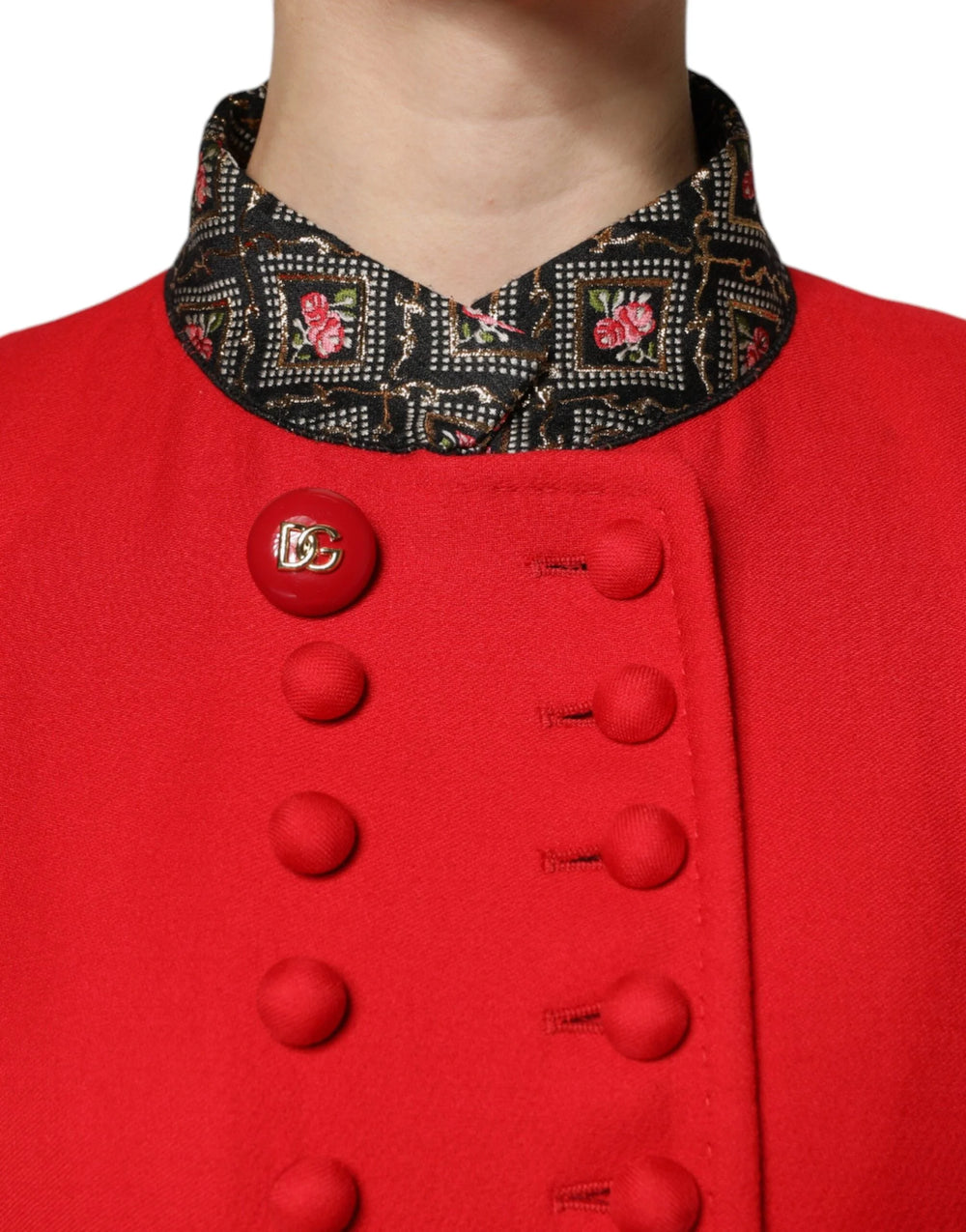 Dolce & Gabbana Red Jacquard Wool Women Trenchcoat Jacket - IT48 | XL - Trench Coats