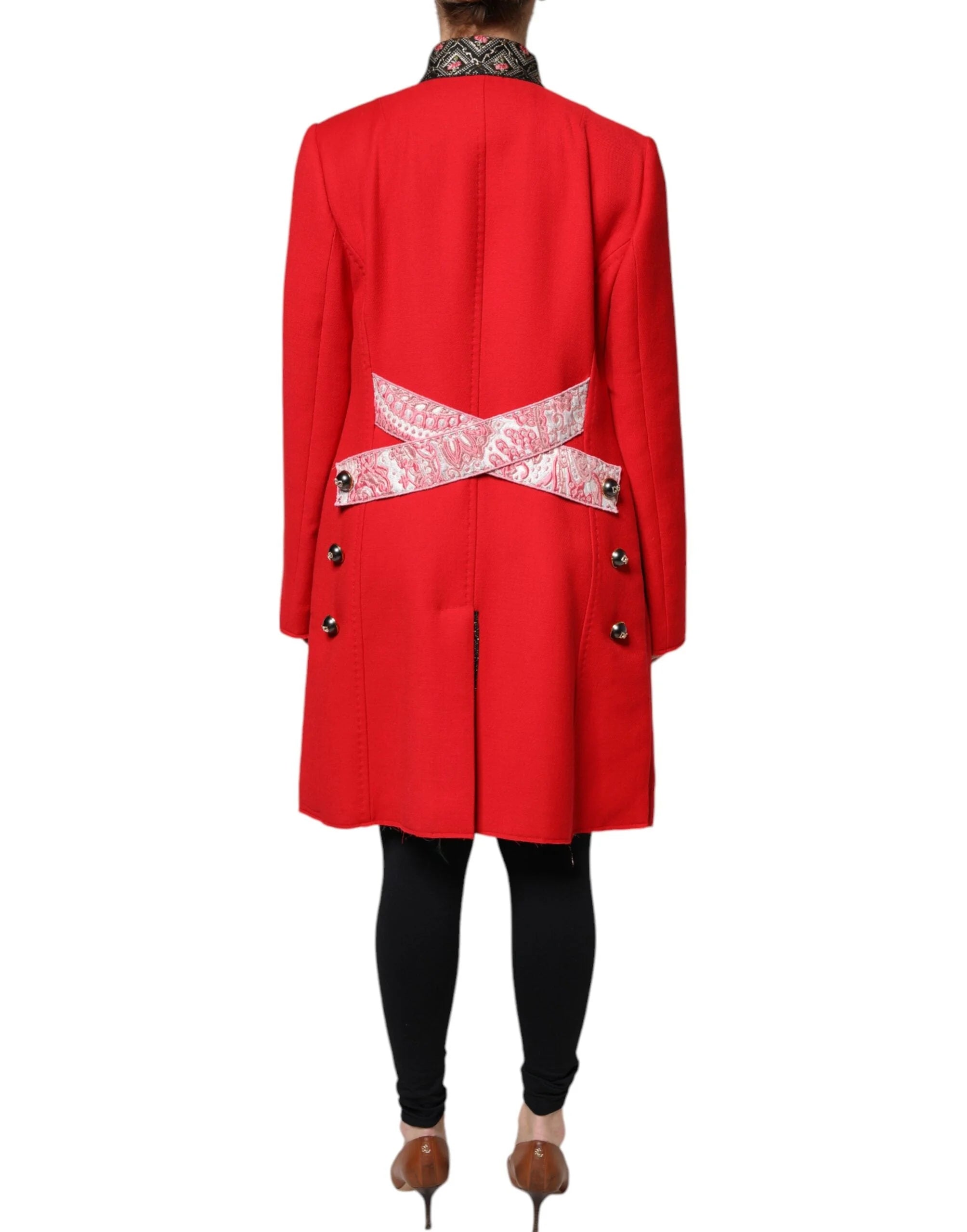 Dolce & Gabbana Red Jacquard Wool Women Trenchcoat Jacket - IT48 | XL - Trench Coats