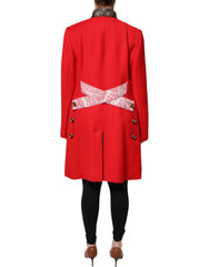 Dolce & Gabbana Red Jacquard Wool Women Trenchcoat Jacket - IT48 | XL - Trench Coats