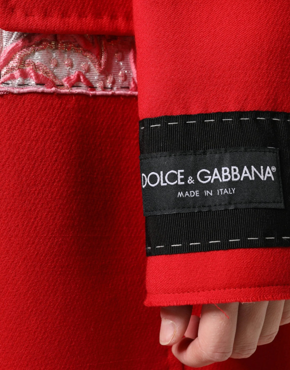 Dolce & Gabbana Red Jacquard Wool Women Trenchcoat Jacket - IT48 | XL - Trench Coats