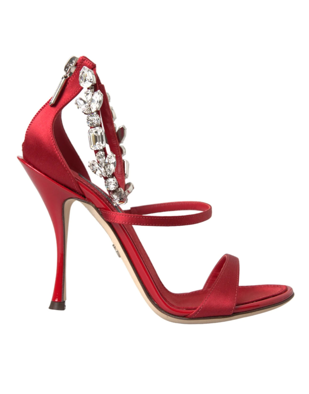Dolce & Gabbana Red Keira Satin Crystals Sandals Heels Shoes - EU35/US4.5 - Heels