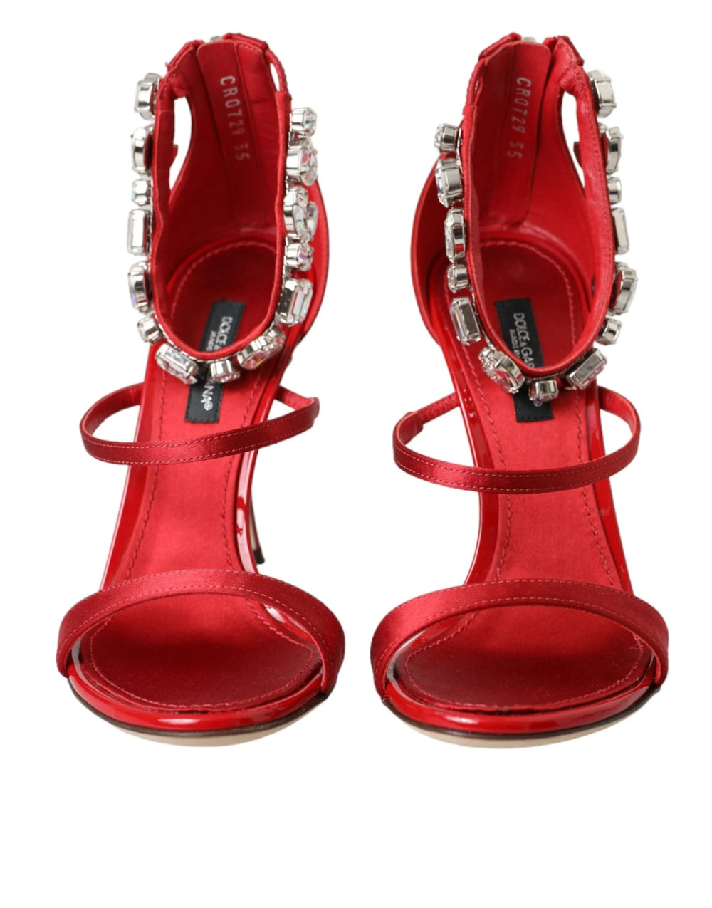Dolce & Gabbana Red Keira Satin Crystals Sandals Heels Shoes - EU35/US4.5 - Heels