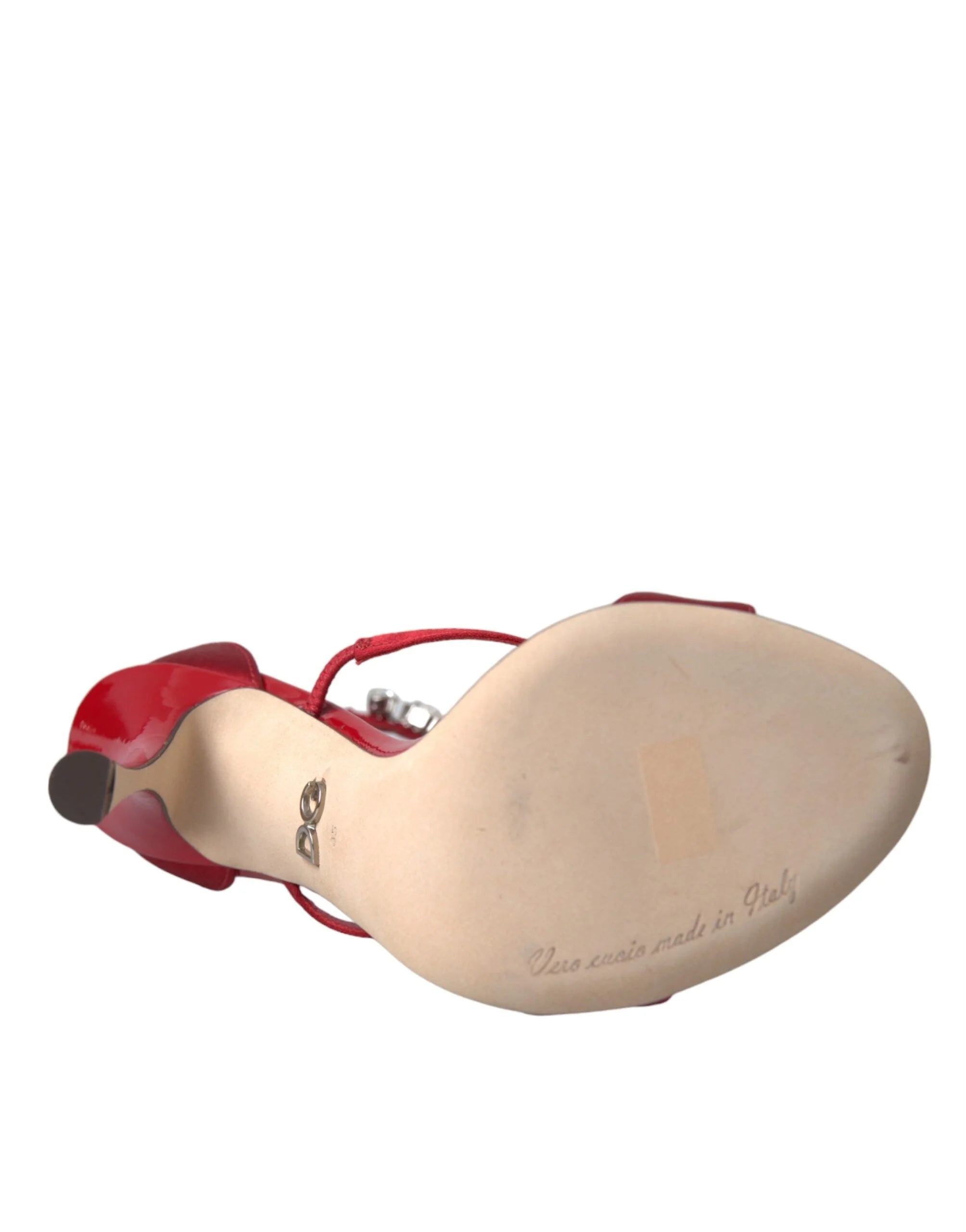 Dolce & Gabbana Red Keira Satin Crystals Sandals Heels Shoes - EU35/US4.5 - Heels