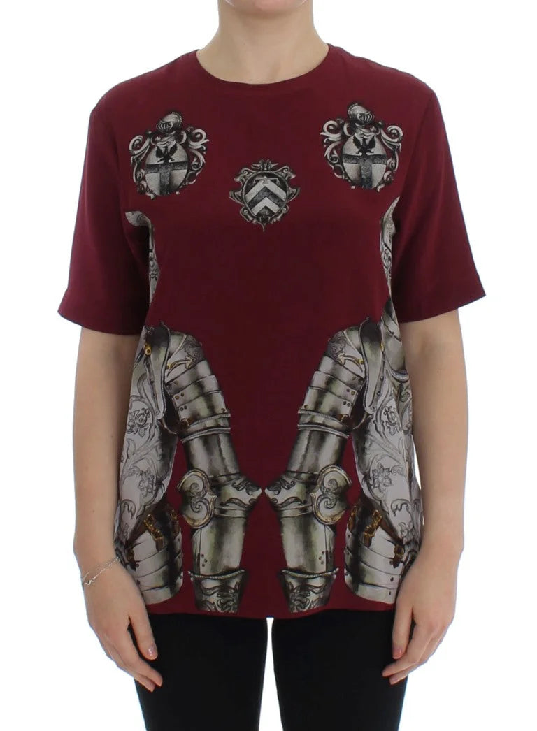 Dolce & Gabbana Red Knight Print Silk Blouse T-shirt - Blouses