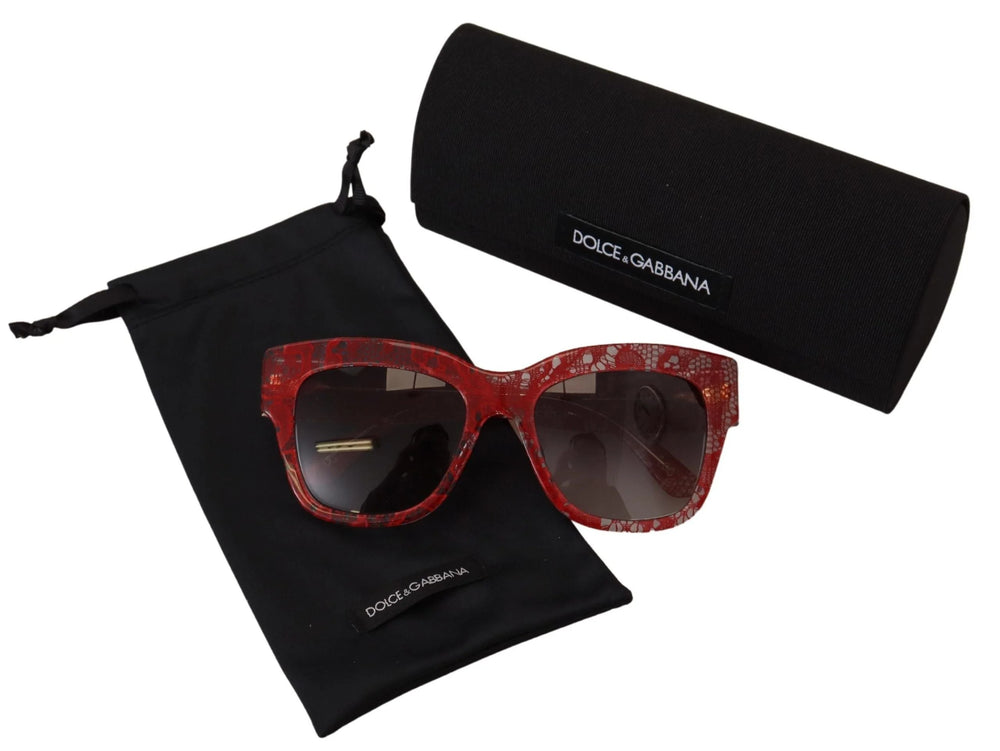 Dolce & Gabbana Red Lace Acetate Rectangle Shades DG4231F Sunglasses - Sunglasses