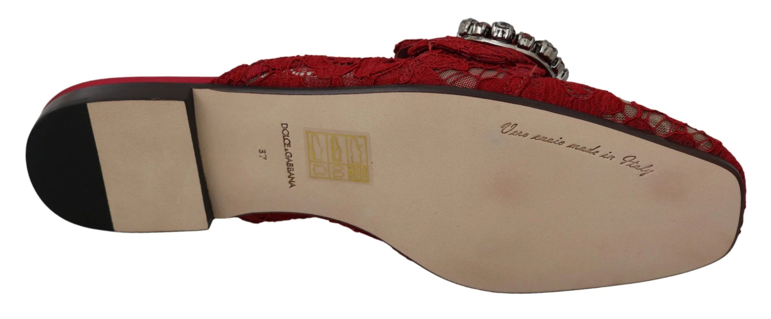 Dolce & Gabbana Red Lace Crystal Slide On Flats Shoes - EU35/US4.5 - Sandals
