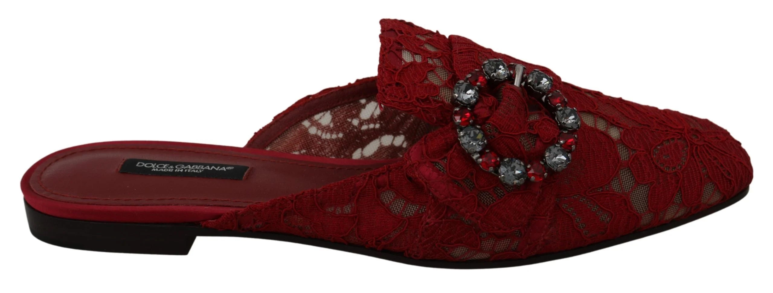 Dolce & Gabbana Red Lace Crystal Slide On Flats Shoes - EU35/US4.5 - Sandals