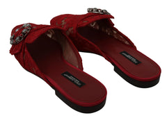 Dolce & Gabbana Red Lace Crystal Slide On Flats Shoes - EU35/US4.5 - Sandals