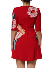 Dolce & Gabbana Red Lace Floral Applique A-line Mini Dress - Dresses