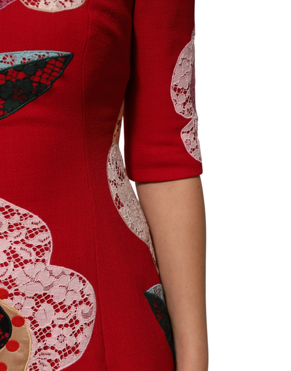 Dolce & Gabbana Red Lace Floral Applique A-line Mini Dress - Dresses