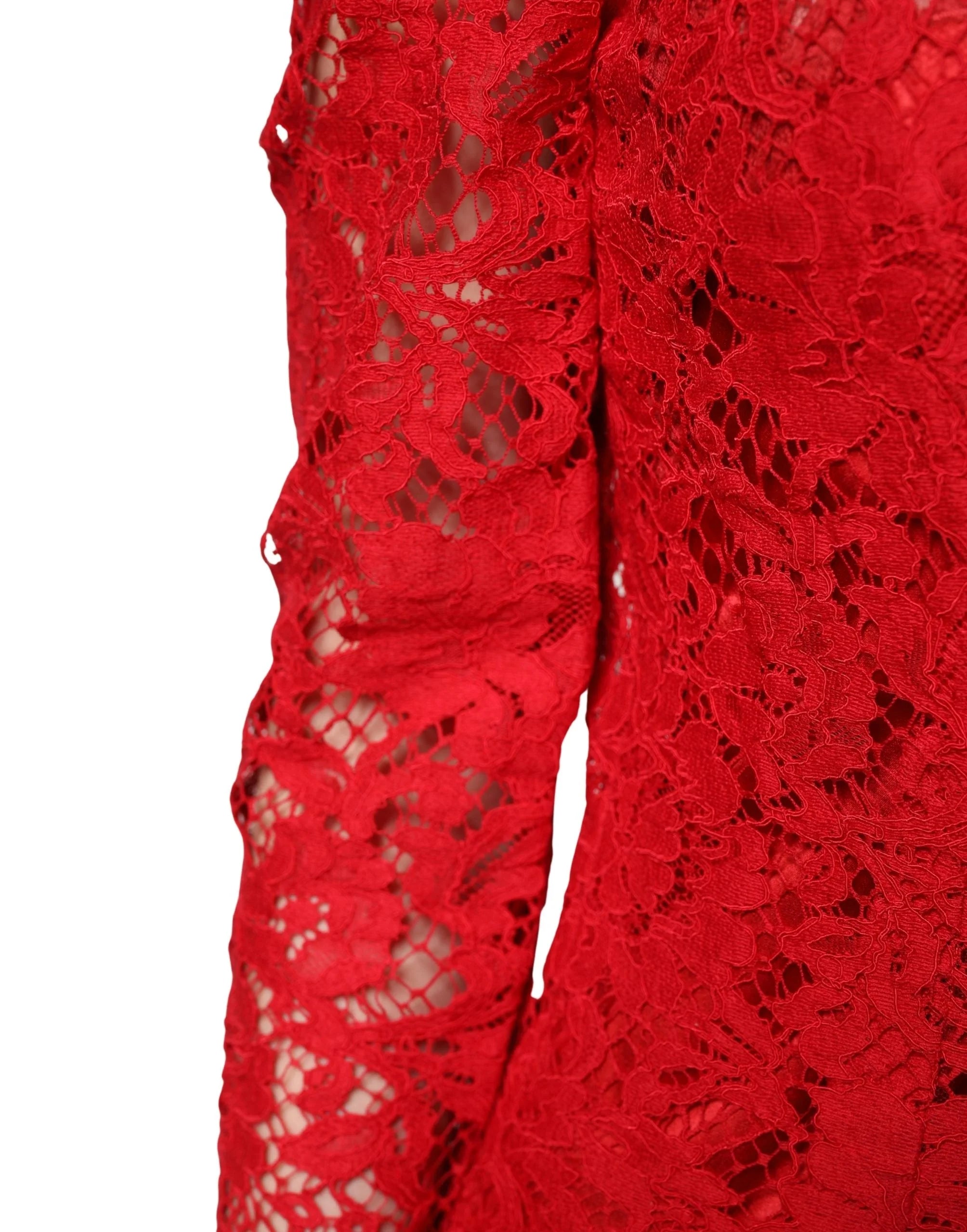 Dolce & Gabbana Red Lace Floral Embroidery Long Sleeves Top - IT36|XXS
