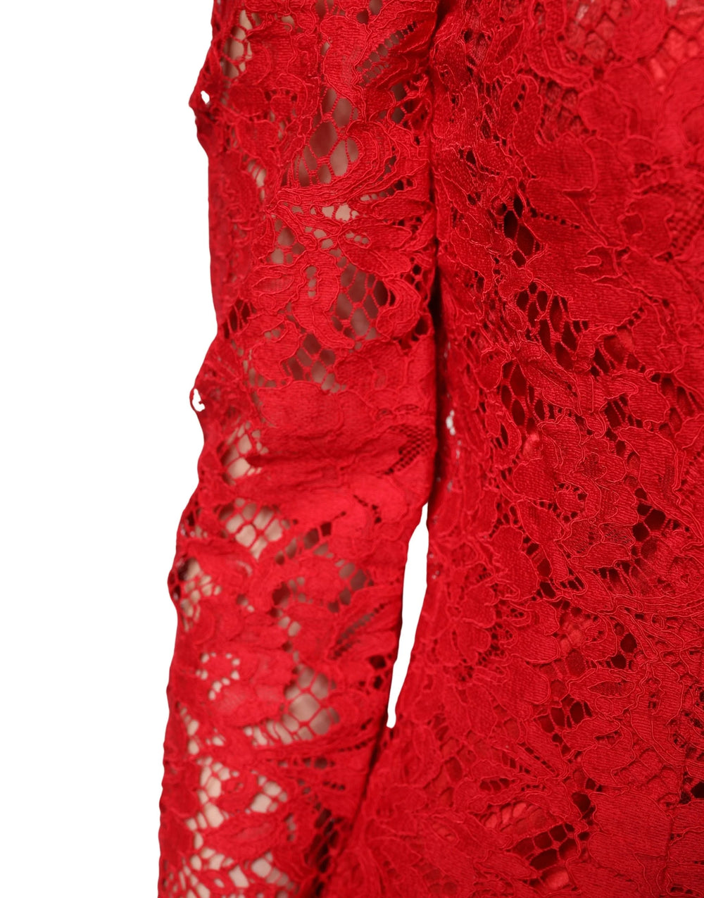 Dolce & Gabbana Red Lace Floral Embroidery Long Sleeves Top - IT36|XXS