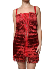 Dolce & Gabbana Red Lace Tassel Sleeveless Sheath Mini Dress - IT40|S - Dresses