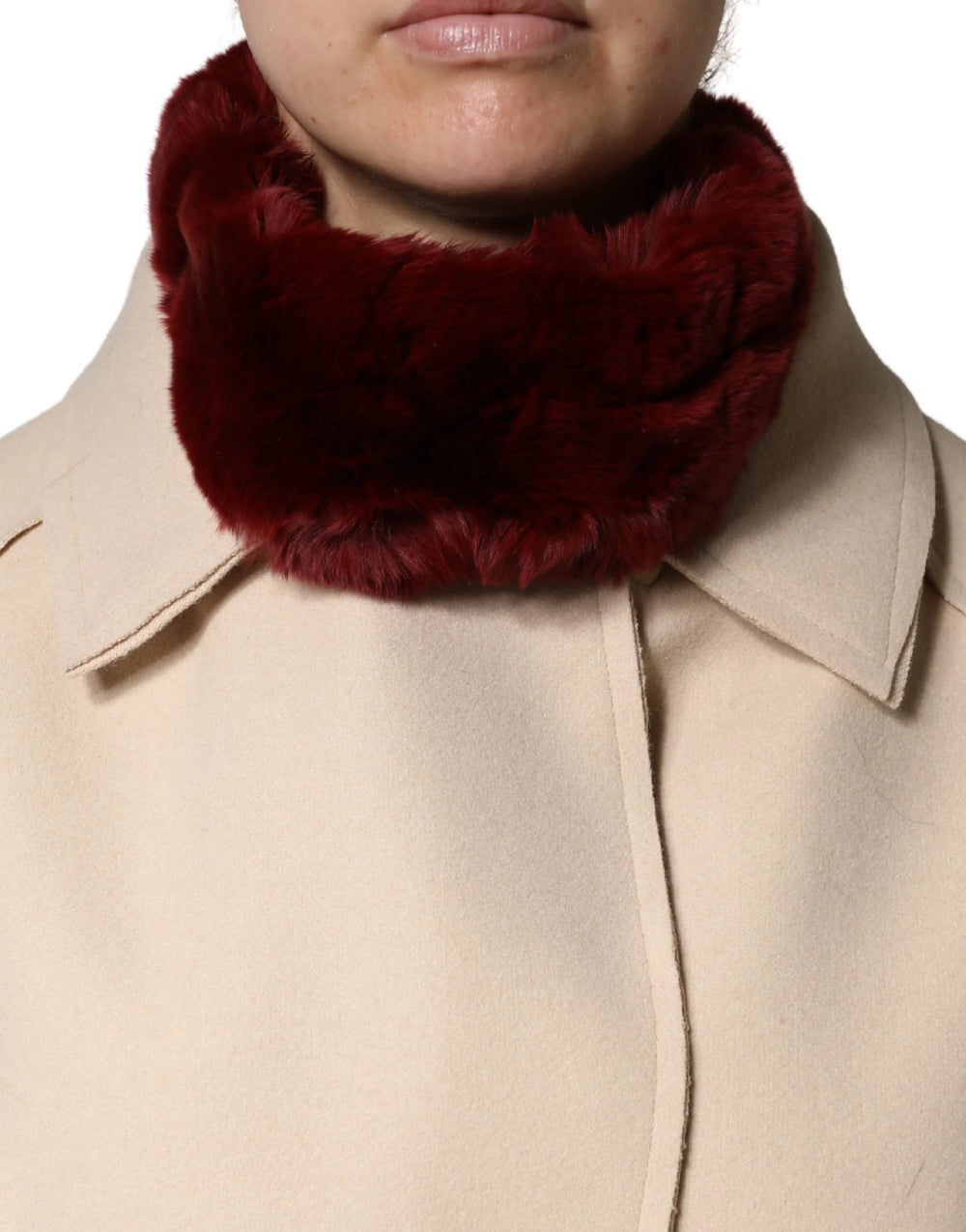 Dolce & Gabbana Red Lamb Fur Collar Women Neck Wrap 50cm x 8cm Scarf - Scarves & Shawls