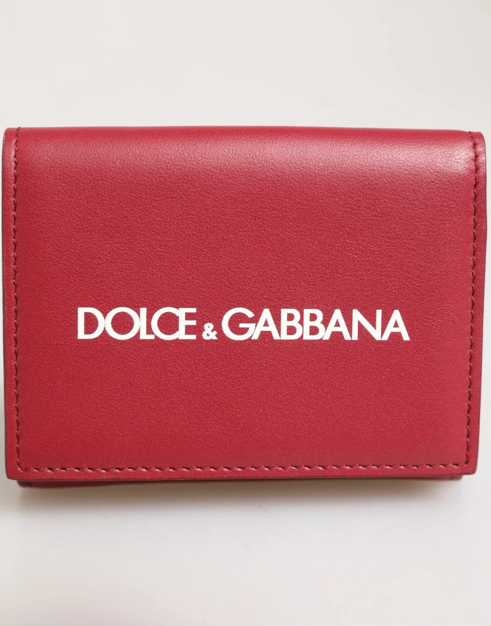 Dolce & Gabbana Red Leather Bold Logo Print Trifold Card Holder Wallet
