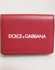 Dolce & Gabbana Red Leather Bold Logo Print Trifold Card Holder Wallet