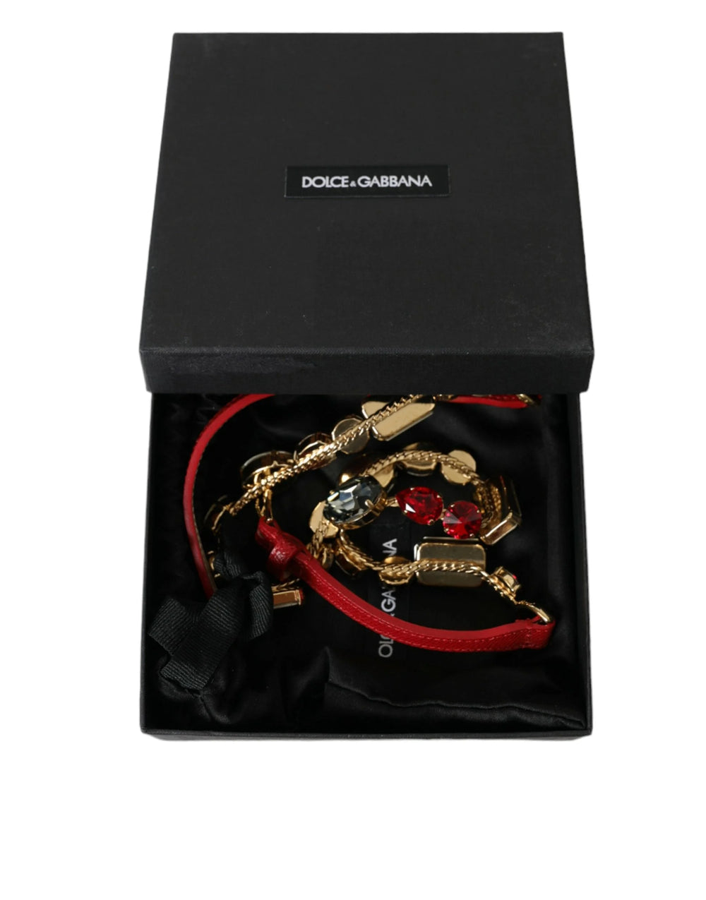 Dolce & Gabbana Red Leather Crystal Chain Waist Belt - 70 cm / 28 Inches - Belts