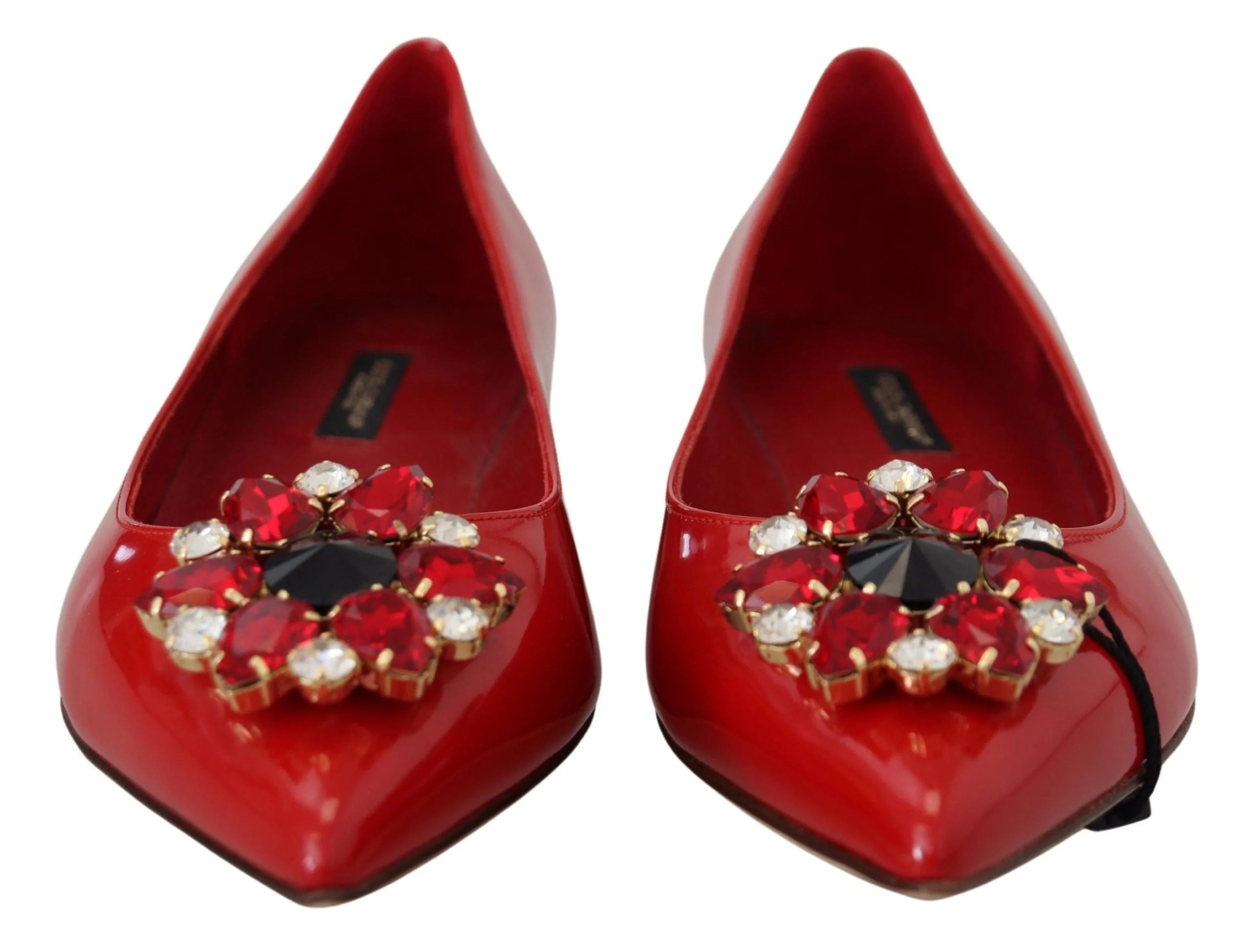 Dolce & Gabbana Red Leather Crystals Loafers Flats Shoes - Flats