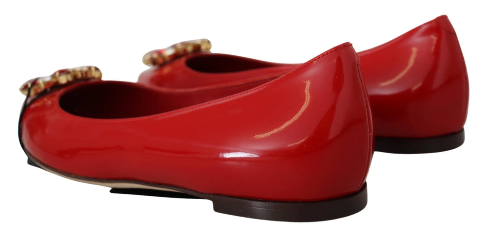 Dolce & Gabbana Red Leather Crystals Loafers Flats Shoes - Flats