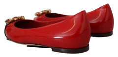 Dolce & Gabbana Red Leather Crystals Loafers Flats Shoes - Flats