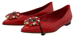 Dolce & Gabbana Red Leather Crystals Loafers Flats Shoes - Flats