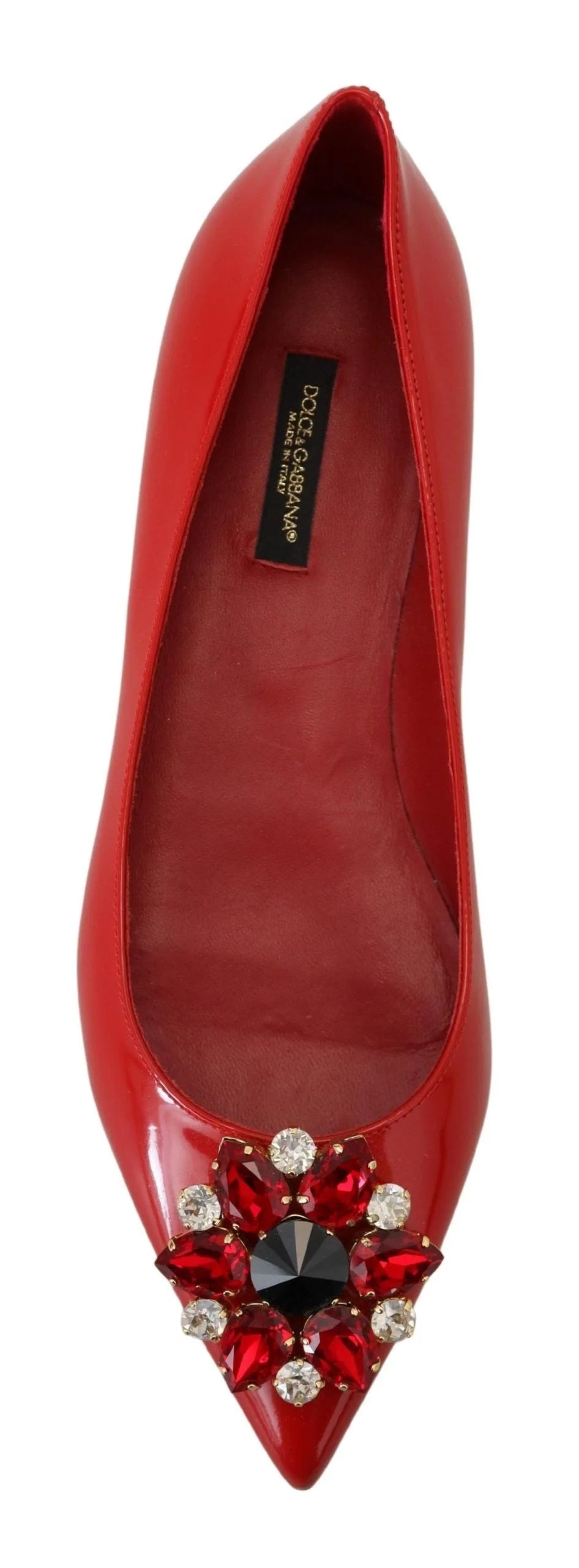 Dolce & Gabbana Red Leather Crystals Loafers Flats Shoes - Flats