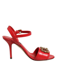 Dolce & Gabbana Red Leather DG AMORE Heels Sandals Shoes - EU35.5/US5 - Sandals