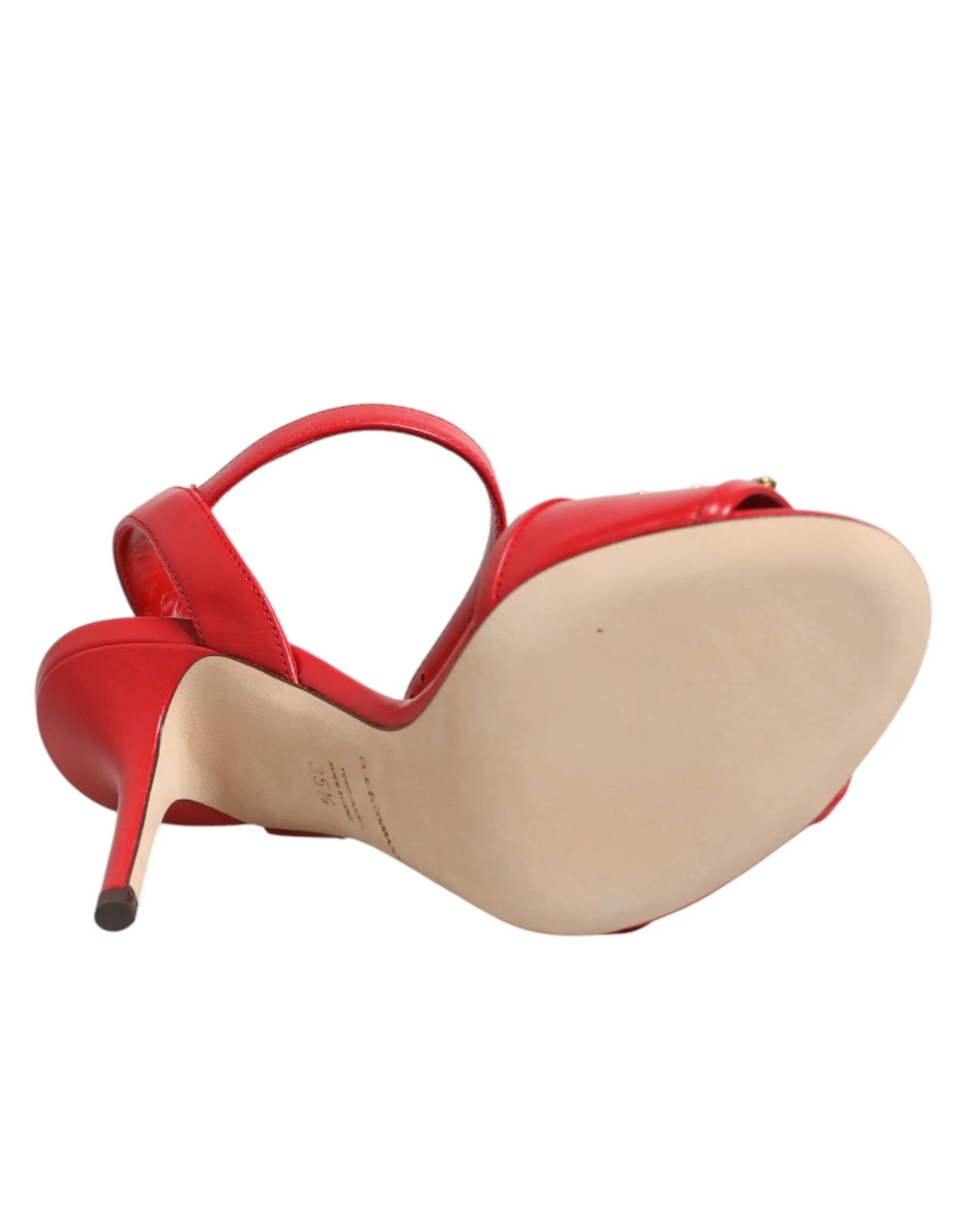 Dolce & Gabbana Red Leather DG AMORE Heels Sandals Shoes - EU35.5/US5