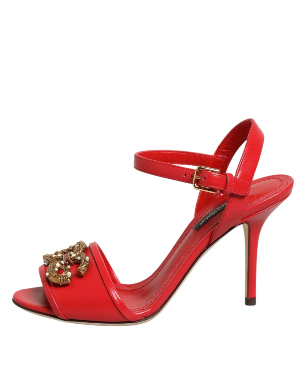 Dolce & Gabbana Red Leather DG AMORE Heels Sandals Shoes - EU35.5/US5 - Sandals