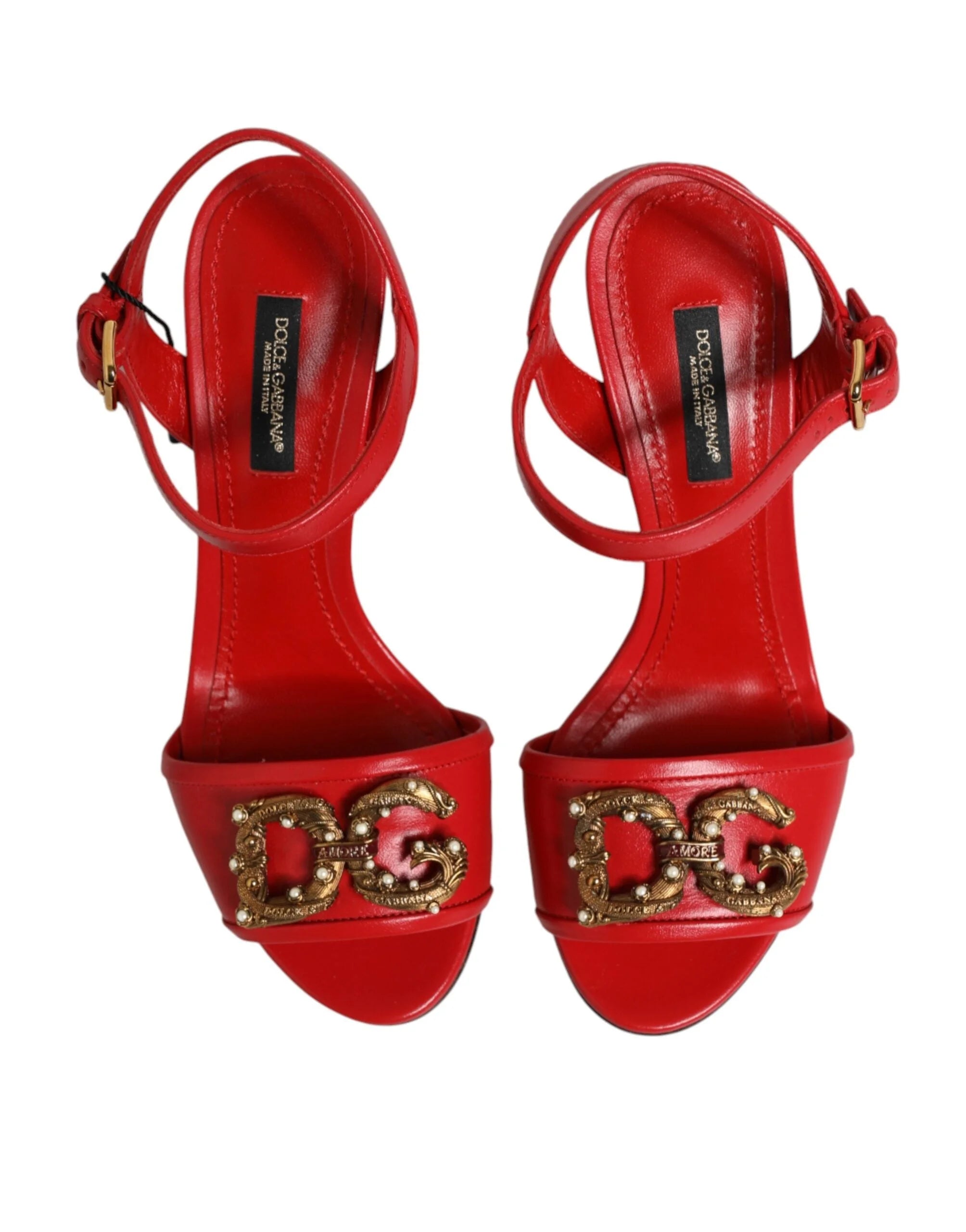 Dolce & Gabbana Red Leather DG AMORE Heels Sandals Shoes - EU35.5/US5 - Sandals