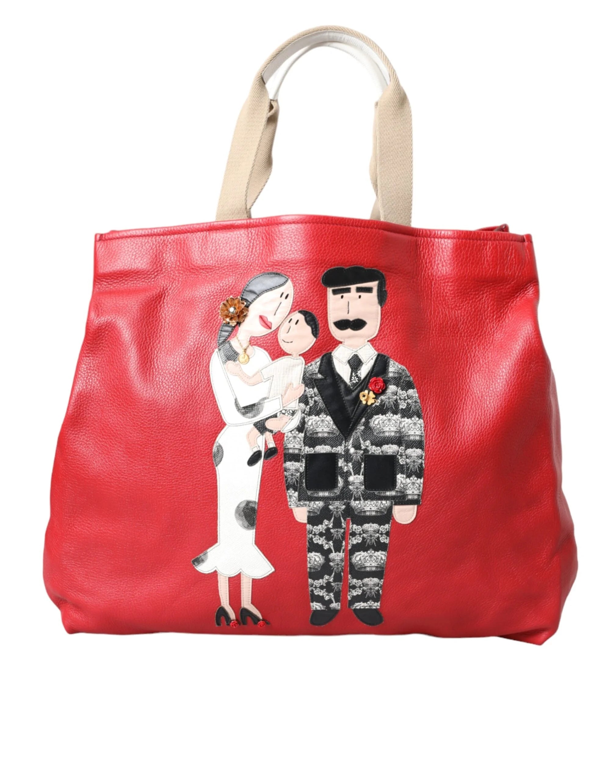 Dolce & Gabbana Red Leather #DGFamily Patch Shopping Tote Bag - Shopper Bags