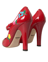 Dolce & Gabbana Red Leather Embellished Mary Jane Pumps Heels Shoes - EU40/US9.5 - Heels