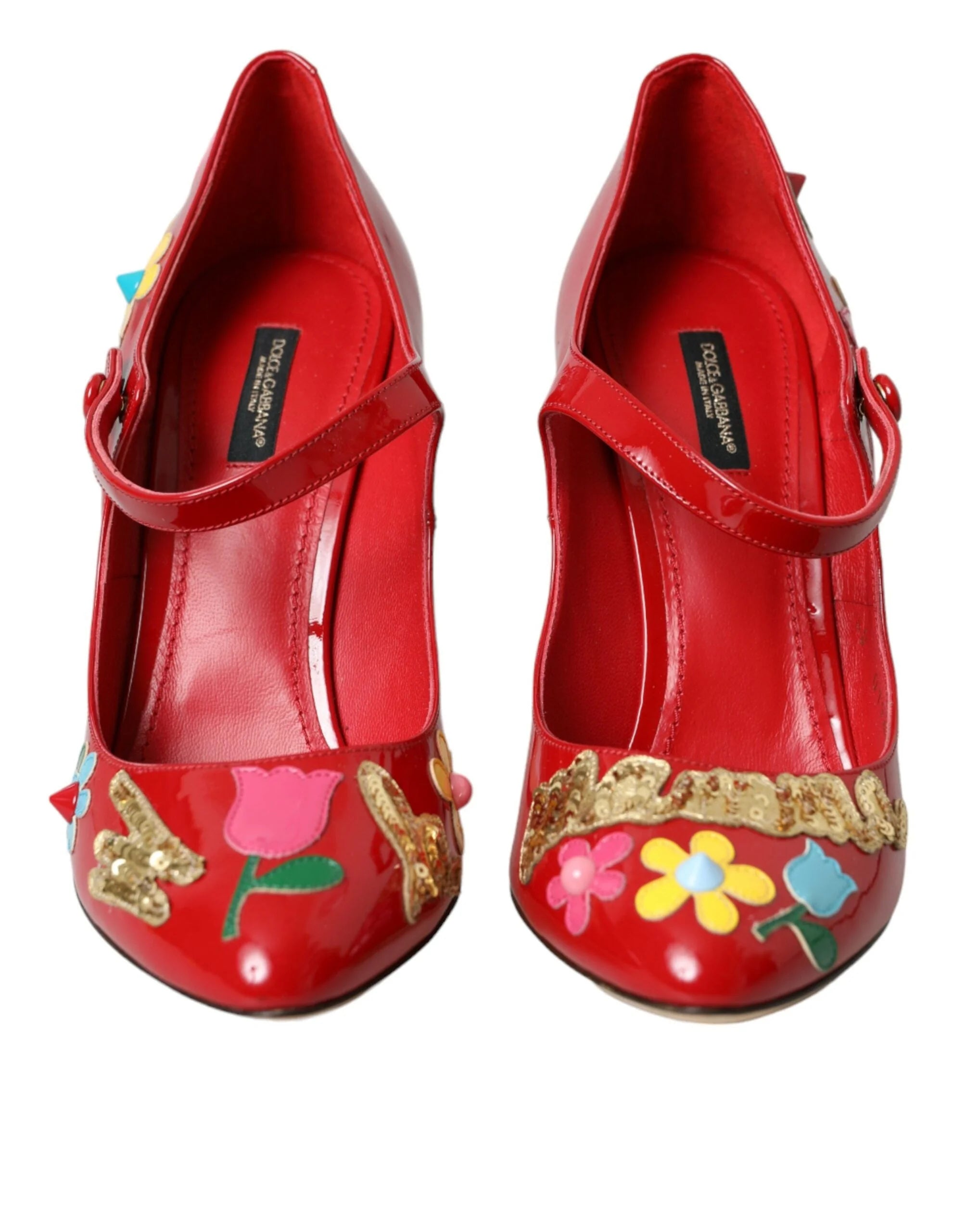 Dolce & Gabbana Red Leather Embellished Mary Jane Pumps Heels Shoes - EU40/US9.5 - Heels
