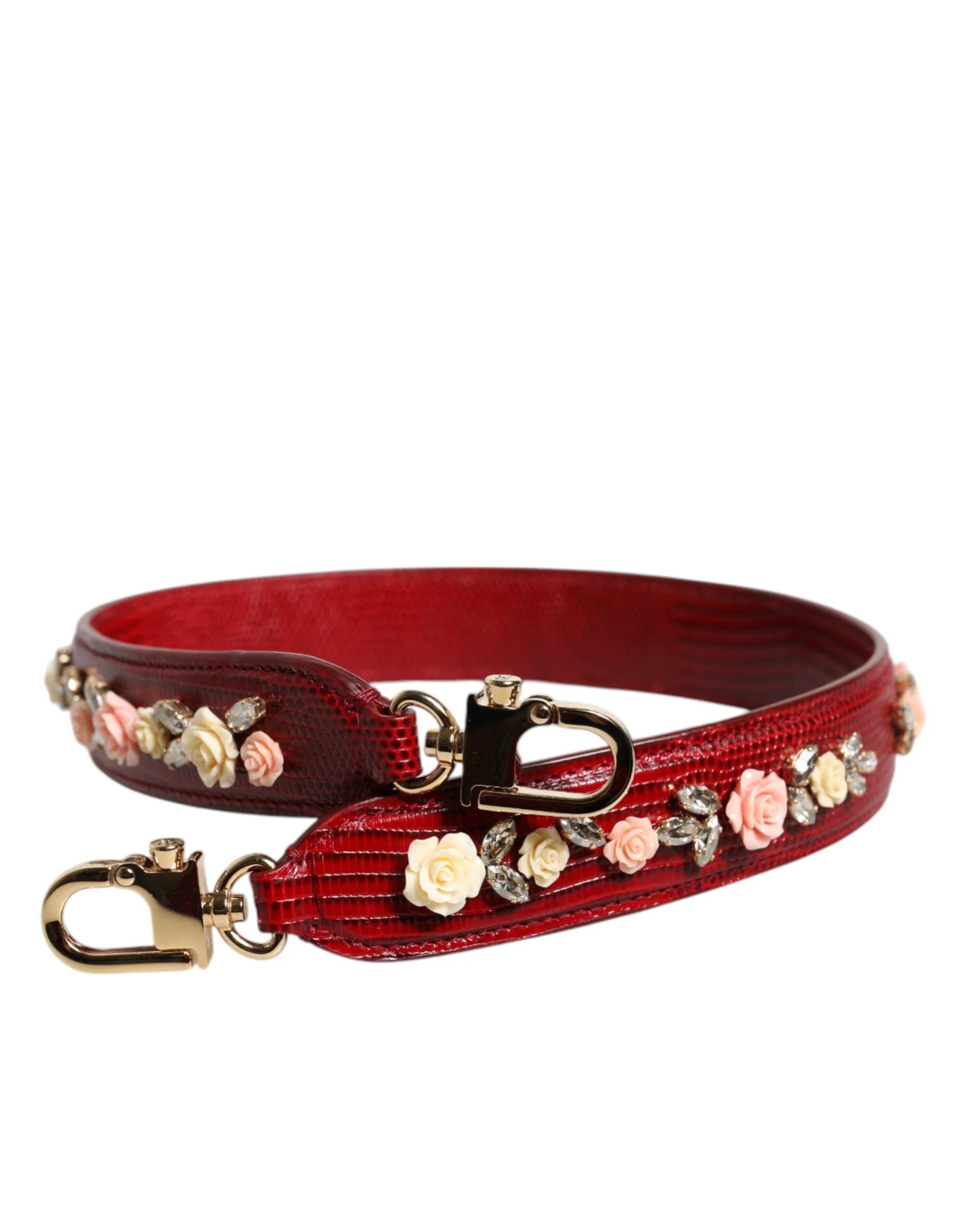 Dolce & Gabbana Red Leather Floral Embellish Bag Shoulder Strap - Handbag & Wallet Accessories