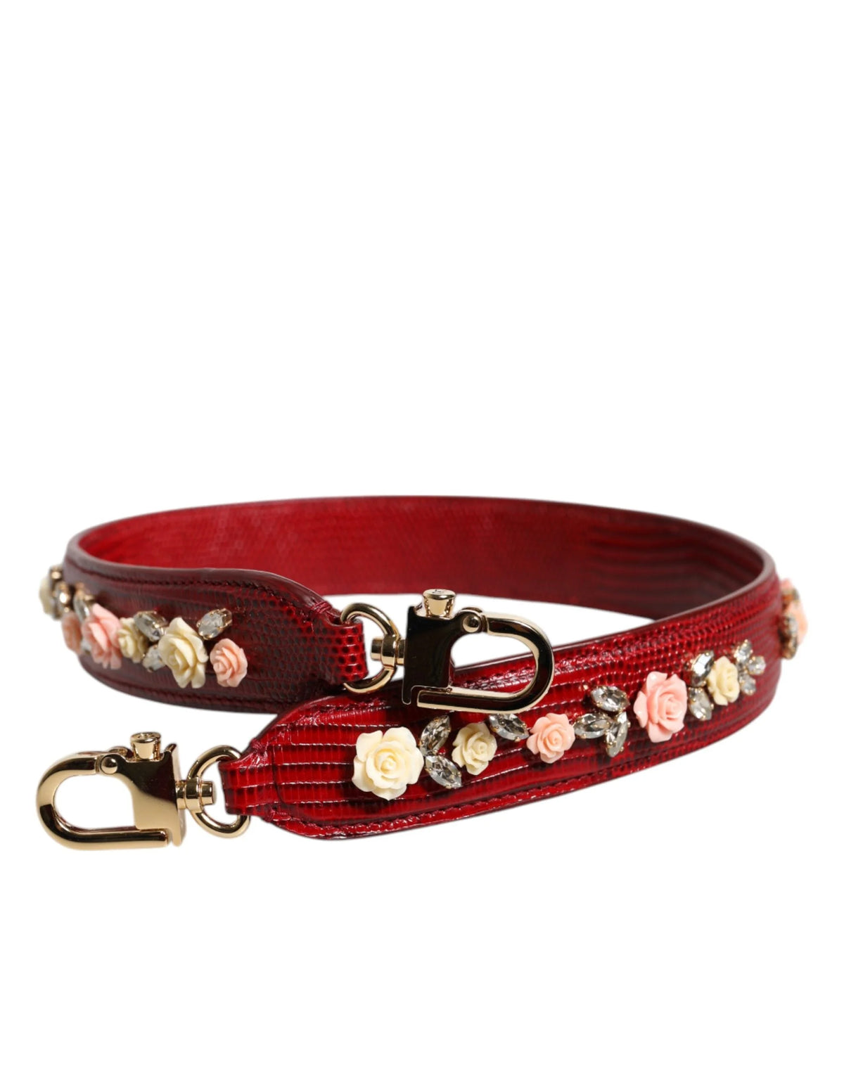 Dolce & Gabbana Red Leather Floral Embellish Bag Shoulder Strap - Handbag & Wallet Accessories