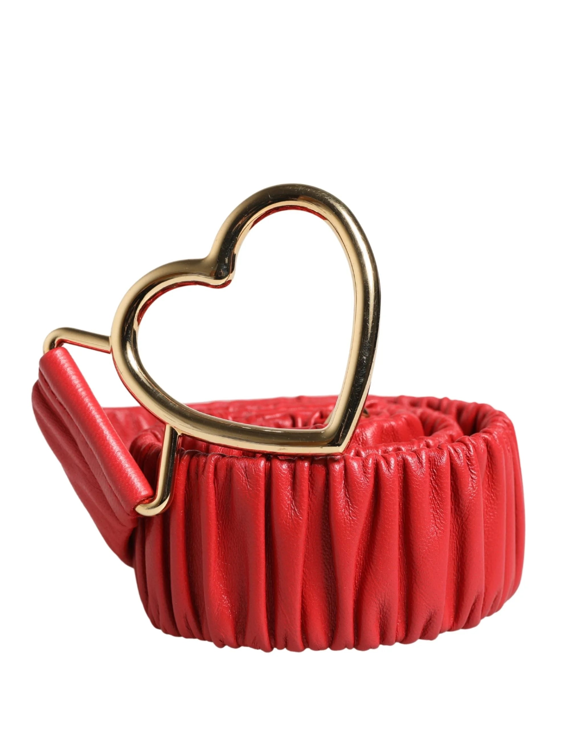 Dolce & Gabbana Red Leather Gold Heart Metal Buckle Belt - 95 cm / 38 Inches