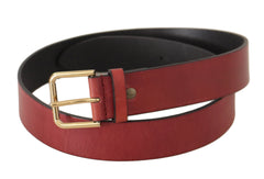 Dolce & Gabbana Red Leather Gold Logo Engraved Metal Buckle Belt - 85 cm / 34 Inches - Belts