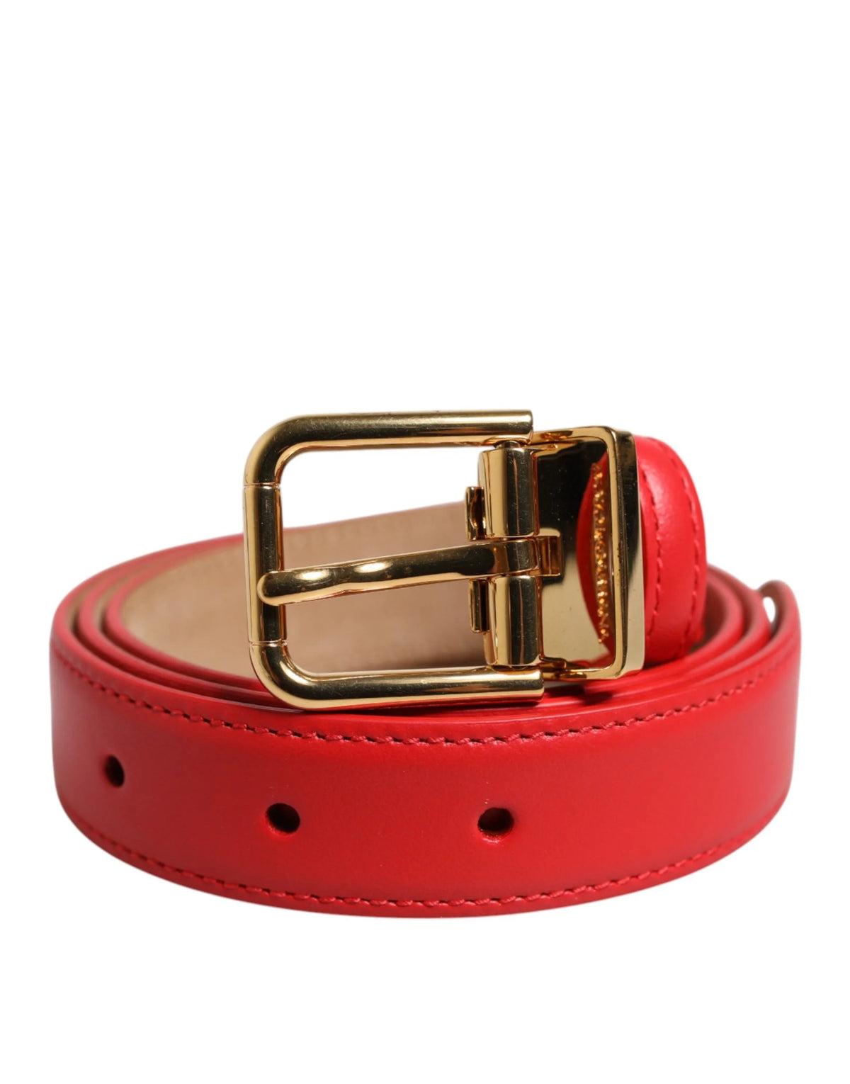 Dolce & Gabbana Red Leather Gold Metal Buckle Cintura Belt - 80 cm / 32 Inches - Belts