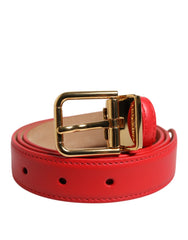 Dolce & Gabbana Red Leather Gold Metal Buckle Cintura Belt - 80 cm / 32 Inches - Belts
