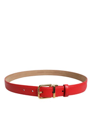 Dolce & Gabbana Red Leather Gold Metal Buckle Cintura Belt - 80 cm / 32 Inches - Belts