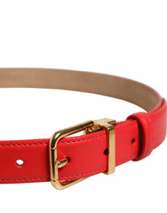 Dolce & Gabbana Red Leather Gold Metal Buckle Cintura Belt - 80 cm / 32 Inches - Belts